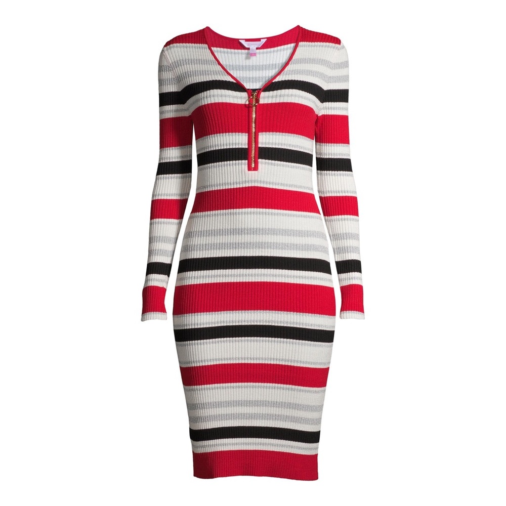 Long Sleeve Metallic Stripe Dress Stretchy
